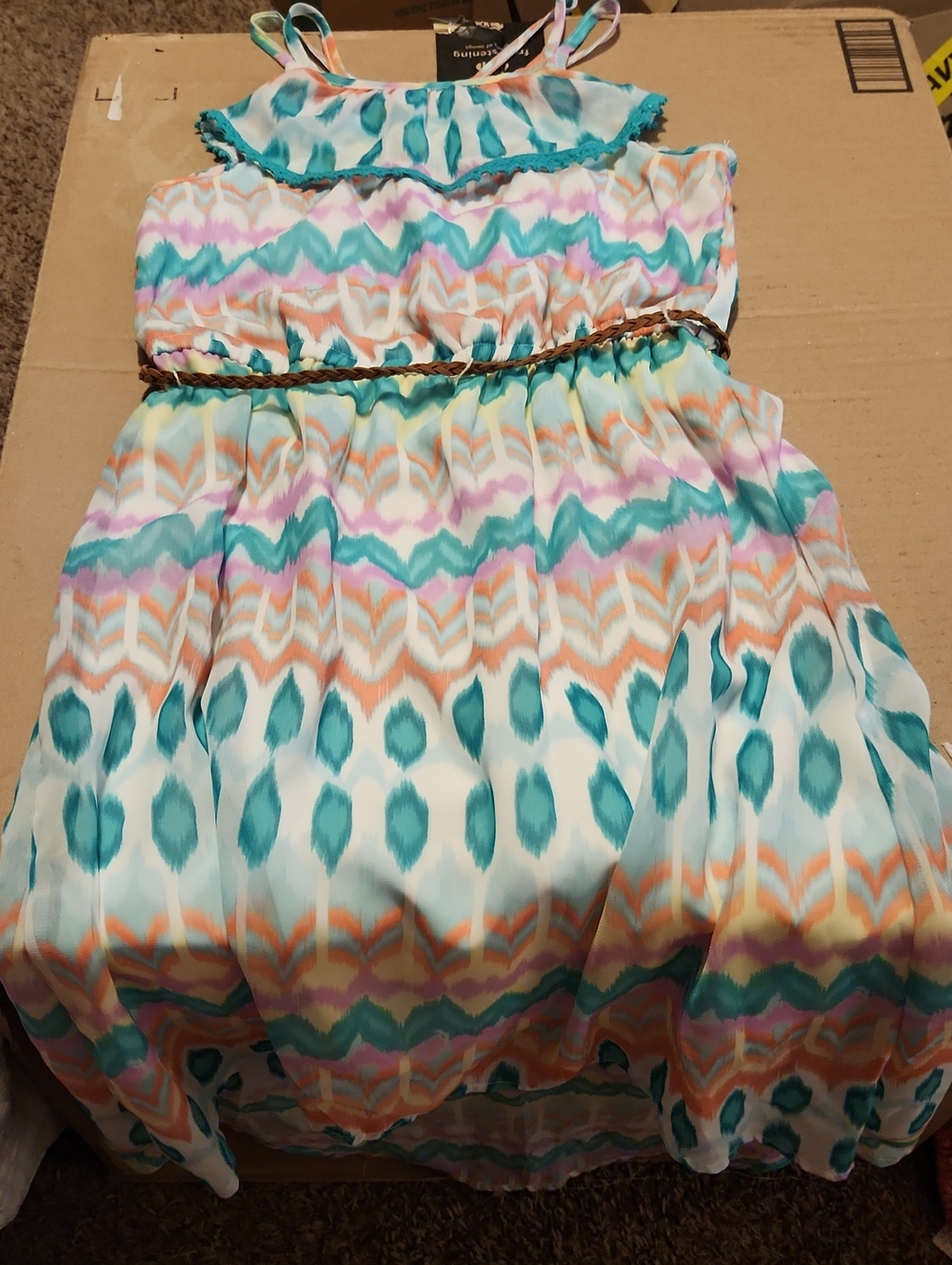 Girls' Sleeveless Summer Dress - Teal & Coral Pattern